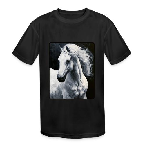 White Horse Oil Painting Design - Kids' Moisture Wicking Performance T-Shirt