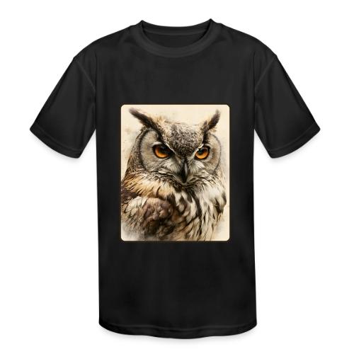 Great Horned Owl Watercolor Design - Kids' Moisture Wicking Performance T-Shirt