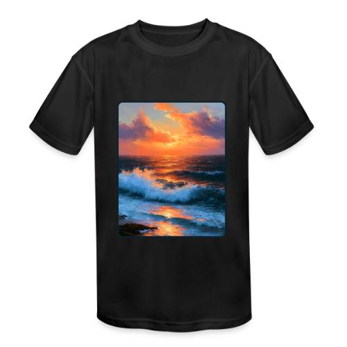 Sunset Storm Waves Oil Painting - Kids' Moisture Wicking Performance T-Shirt