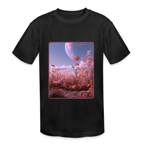 Cosmic Moon & Cosmos Flowers Art - Kids' Moisture Wicking Performance T-Shirt