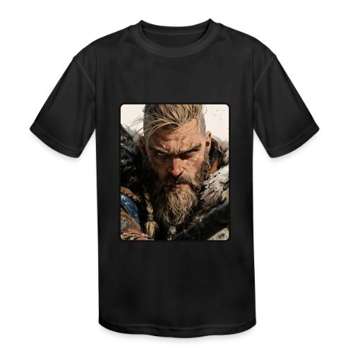Fierce Viking Warrior Portrait - Kids' Moisture Wicking Performance T-Shirt