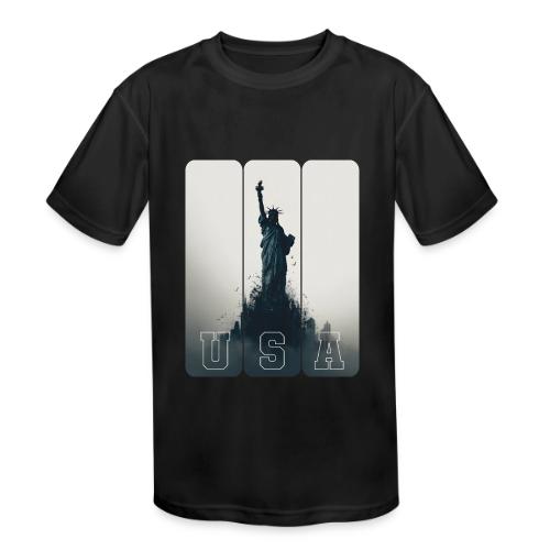 USA: Liberty Rising Over Manhattan - Kids' Moisture Wicking Performance T-Shirt