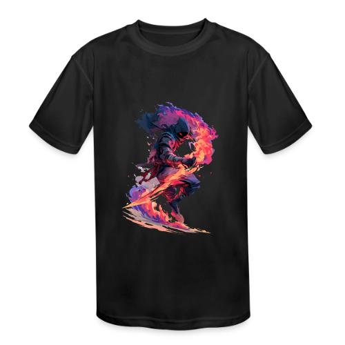 Flaming Ninja Warrior Fantasy Design - Kids' Moisture Wicking Performance T-Shirt