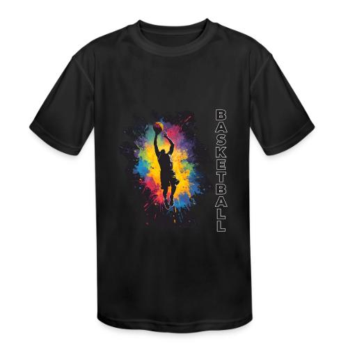 High Energy Basketball Paint Splatter Art - Kids' Moisture Wicking Performance T-Shirt