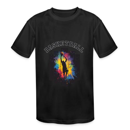 Basketball Slam Dunk Splash Design - Kids' Moisture Wicking Performance T-Shirt