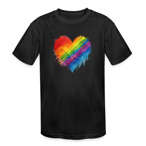 Watercolor Rainbow Pride Heart - LGBTQ LGBT Pride - Kids' Moisture Wicking Performance T-Shirt