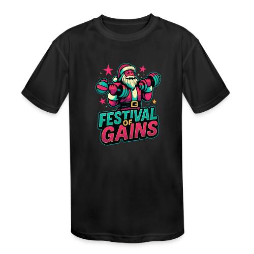 Festival of Gains Funny Gym Santa Christmas - Kids' Moisture Wicking Performance T-Shirt