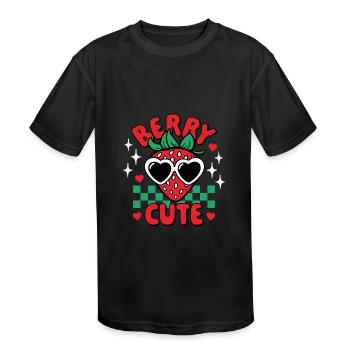 Berry Cute Strawberry - Kids' Moisture Wicking Performance T-Shirt - black - Front