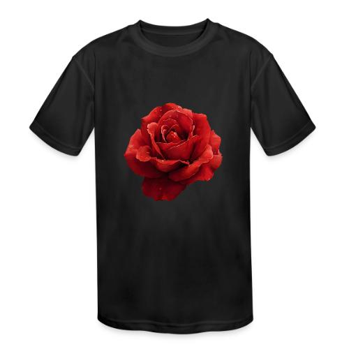 Rose: Crimson Dew Bloom - Kids' Moisture Wicking Performance T-Shirt