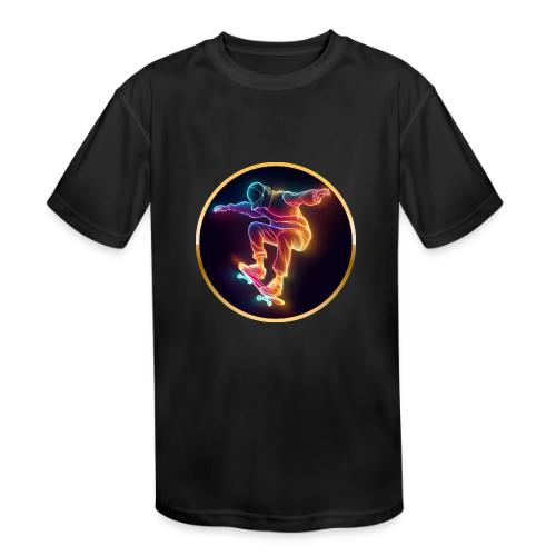 Skateboarding: Midnight Neon Skater - Kids' Moisture Wicking Performance T-Shirt