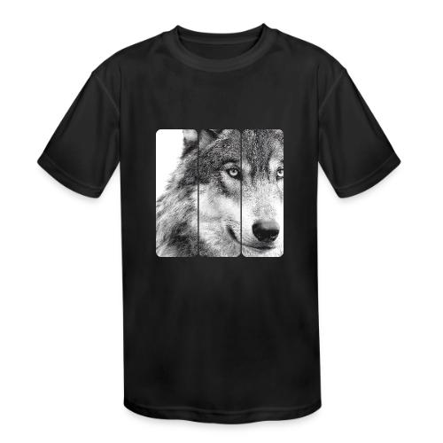 Wolf Face Triptych: Silent Alpha - Kids' Moisture Wicking Performance T-Shirt