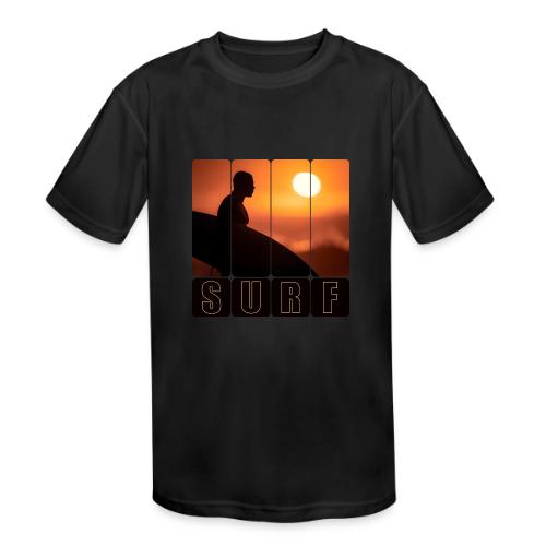 Surfing: Sunset Surf Panels - Kids' Moisture Wicking Performance T-Shirt
