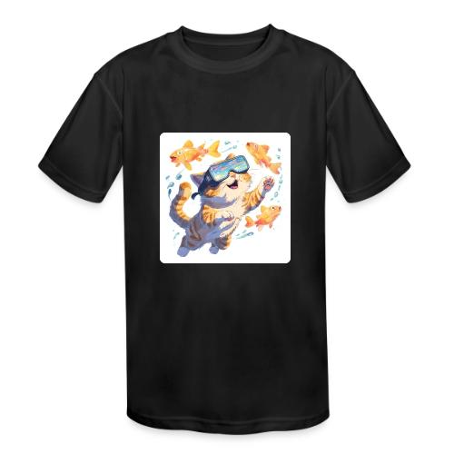 Cat: Neon Paws Adventure - Kids' Moisture Wicking Performance T-Shirt