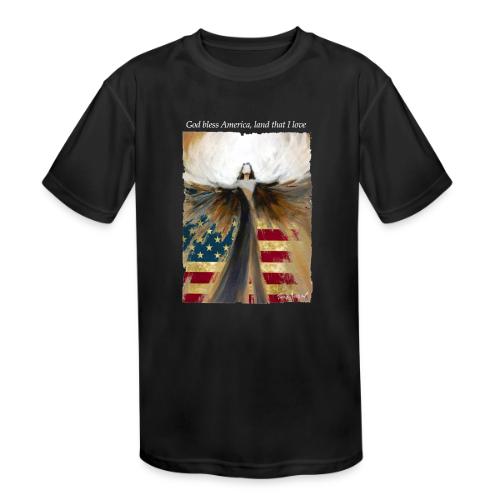 God bless America Angel_Strong color_white type - Kids' Moisture Wicking Performance T-Shirt