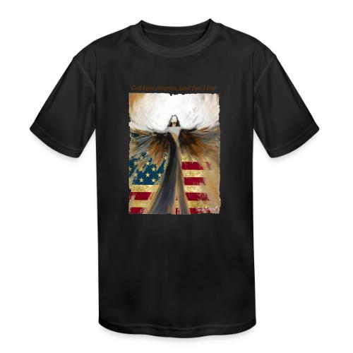 God bless America Angel_Strong color_Brown type - Kids' Moisture Wicking Performance T-Shirt