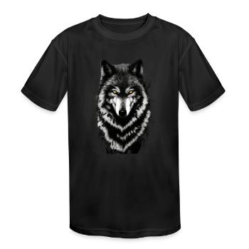 lone wolf stickers. black wolf face.wild wolf - Kids' Moisture Wicking Performance T-Shirt - black - Front