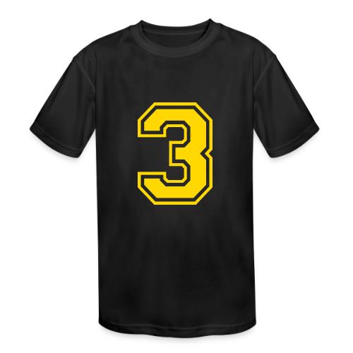 Number 3 in a classic athletic collegiate font - Kids' Moisture Wicking Performance T-Shirt