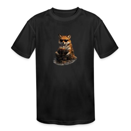 Cool Red Fox Wearing Sunglasses Drinking Coffee - Kids' Moisture Wicking Performance T-Shirt