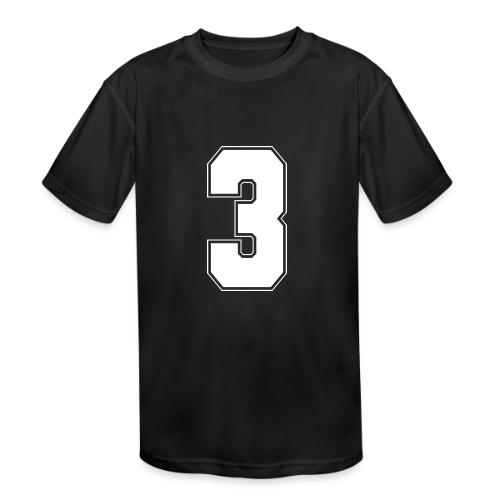 White Number 3 – Varsity Font - Kids' Moisture Wicking Performance T-Shirt