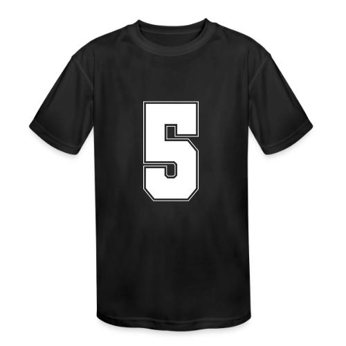 White Number 5 – Varsity Font - Kids' Moisture Wicking Performance T-Shirt