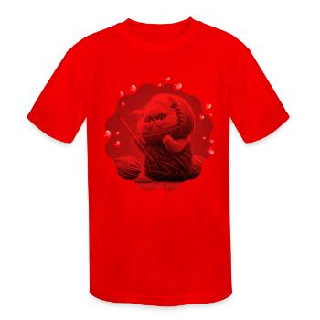Funny and Cute Cat with a Ball of Wool - Kids' Moisture Wicking Performance T-Shirt - red - Front