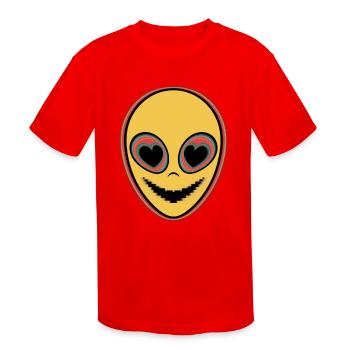 Psychedelic Alien Face Raver - Kids' Moisture Wicking Performance T-Shirt - red - Front
