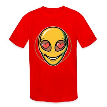Psychedelic Alien Face Raver - Kids' Moisture Wicking Performance T-Shirt - red - Front