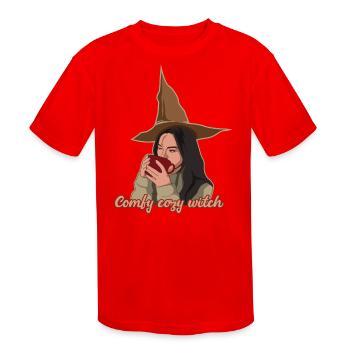 Comfy Cozy Witch Christmas Holiday Season - Kids' Moisture Wicking Performance T-Shirt - red - Front