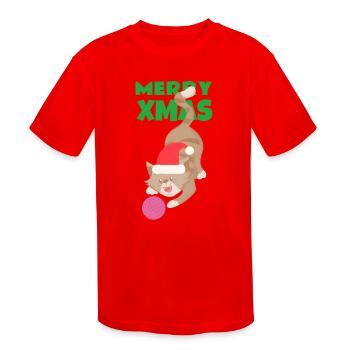 Christmas 2022 with cute cats playing with wool - Kids' Moisture Wicking Performance T-Shirt - red - Front