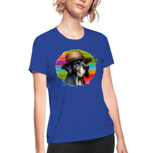 Great Dane Wearing a Hat Art - Women's Moisture Wicking Performance T-Shirt