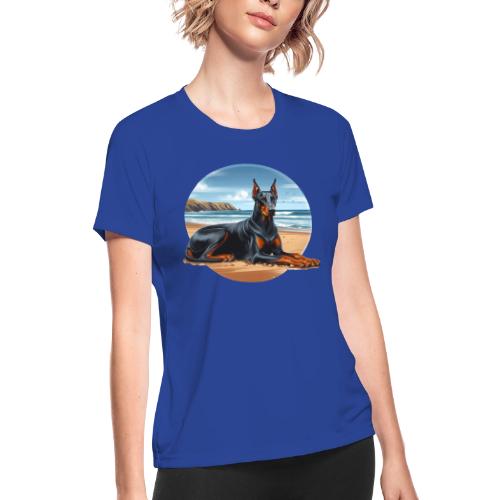 Doberman On The Beach - Women's Moisture Wicking Performance T-Shirt