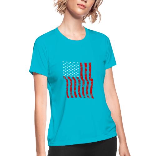 Vintage Waving USA Flag Patriotic T-Shirts Design - Women's Moisture Wicking Performance T-Shirt