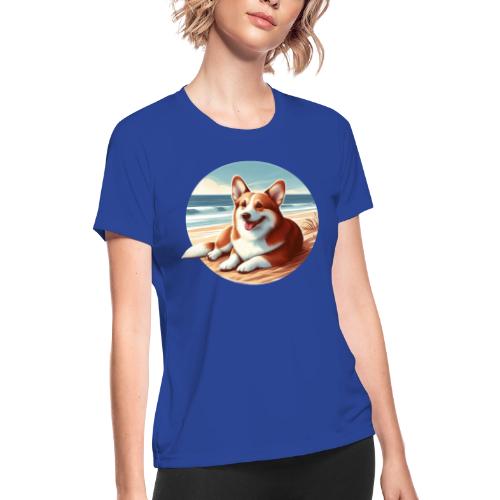 Cute Welsh Corgi Drawing - Women's Moisture Wicking Performance T-Shirt
