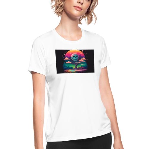 A Full Skull Moon Smiles Down On You - Psychedelic - Women's Moisture Wicking Performance T-Shirt