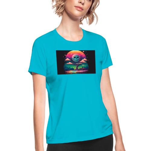 A Full Skull Moon Smiles Down On You - Psychedelic - Women's Moisture Wicking Performance T-Shirt