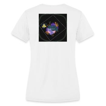 Women Power: Bold Balance Emblem - Women's Moisture Wicking Performance T-Shirt - white - Back - Zoe (177cm)