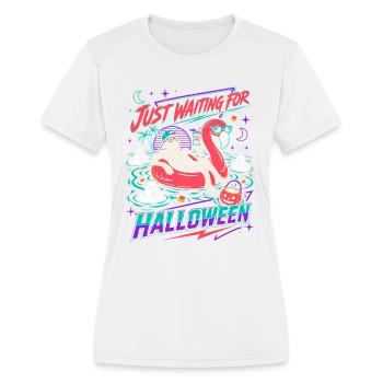 Juste en attente du flamant squelette d’Halloween - T-shirt performance Femme - blanc - Devant - Zoe (177cm)