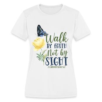 Christian Bible Verse Butterfly - Women's Moisture Wicking Performance T-Shirt - white - Front - Zoe (177cm)