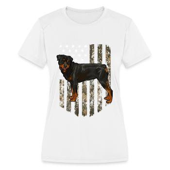 Camo American Flag Rottweiler 4th Of July USA - Women's Moisture Wicking Performance T-Shirt - white - Front - Zoe (177cm)