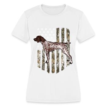 Camo American Flag German Shorthaired Pointer 4th - Women's Moisture Wicking Performance T-Shirt - white - Front - Zoe (177cm)