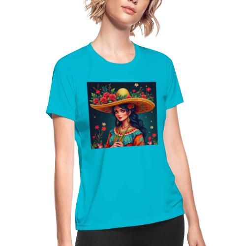 Mexican Design, Regional Mexican Charro Woman - Women's Moisture Wicking Performance T-Shirt