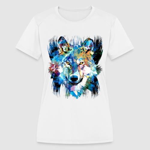 Blue Wolf Head | Siberian Wolf Face | Lupo - Women's Moisture Wicking Performance T-Shirt