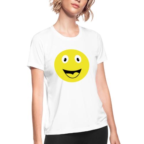 Yellow Happy Face Print - Women's Moisture Wicking Performance T-Shirt