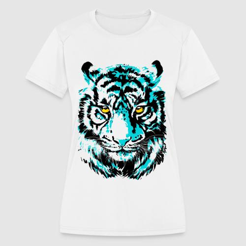 Artistic Tiger Head Portrait Drawing - Turquoise - Women's Moisture Wicking Performance T-Shirt