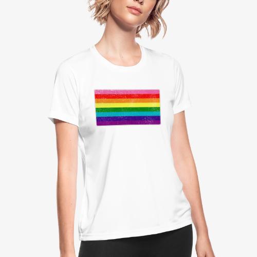 Distressed Original LGBT Gay Pride Flag - Women's Moisture Wicking Performance T-Shirt