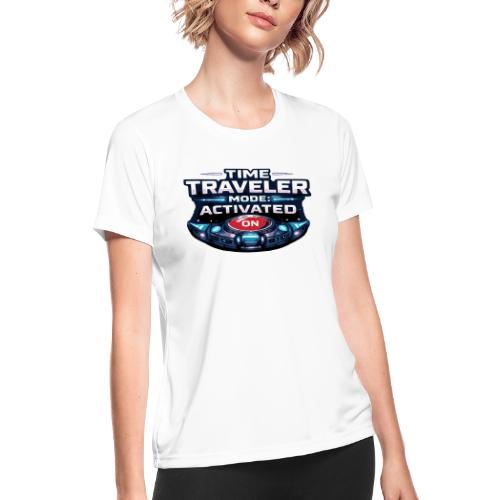 Time Traveler Mode – Futuristic Neon Sci-Fi Tee - Women's Moisture Wicking Performance T-Shirt