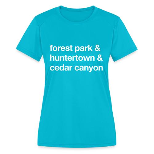 1 Church 3 Locations - Women's Moisture Wicking Performance T-Shirt