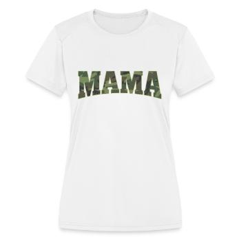 Camo MAMA Military Style Mom T-Shirt Gift - Women's Moisture Wicking Performance T-Shirt - white - Front - Zoe (177cm)