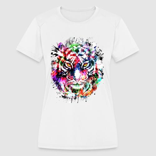 Colorful Tiger Head Portrait Drawing - Women's Moisture Wicking Performance T-Shirt