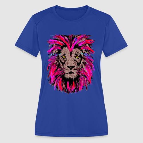 Purple Lion Head - Pink Lion Face Drawing - Women's Moisture Wicking Performance T-Shirt